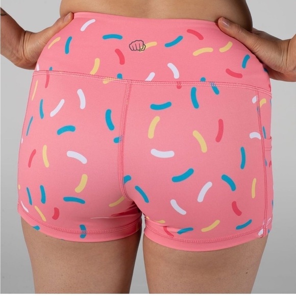 Feed Me Fight Me Pink Donut Sprinkle Shorts Booty Bike Spandex CrossFit - Picture 3 of 11
